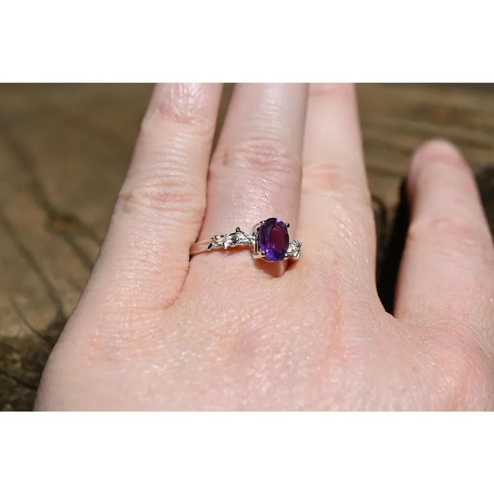 Amethyst engagement ring in 925 sterling silver size 8.5